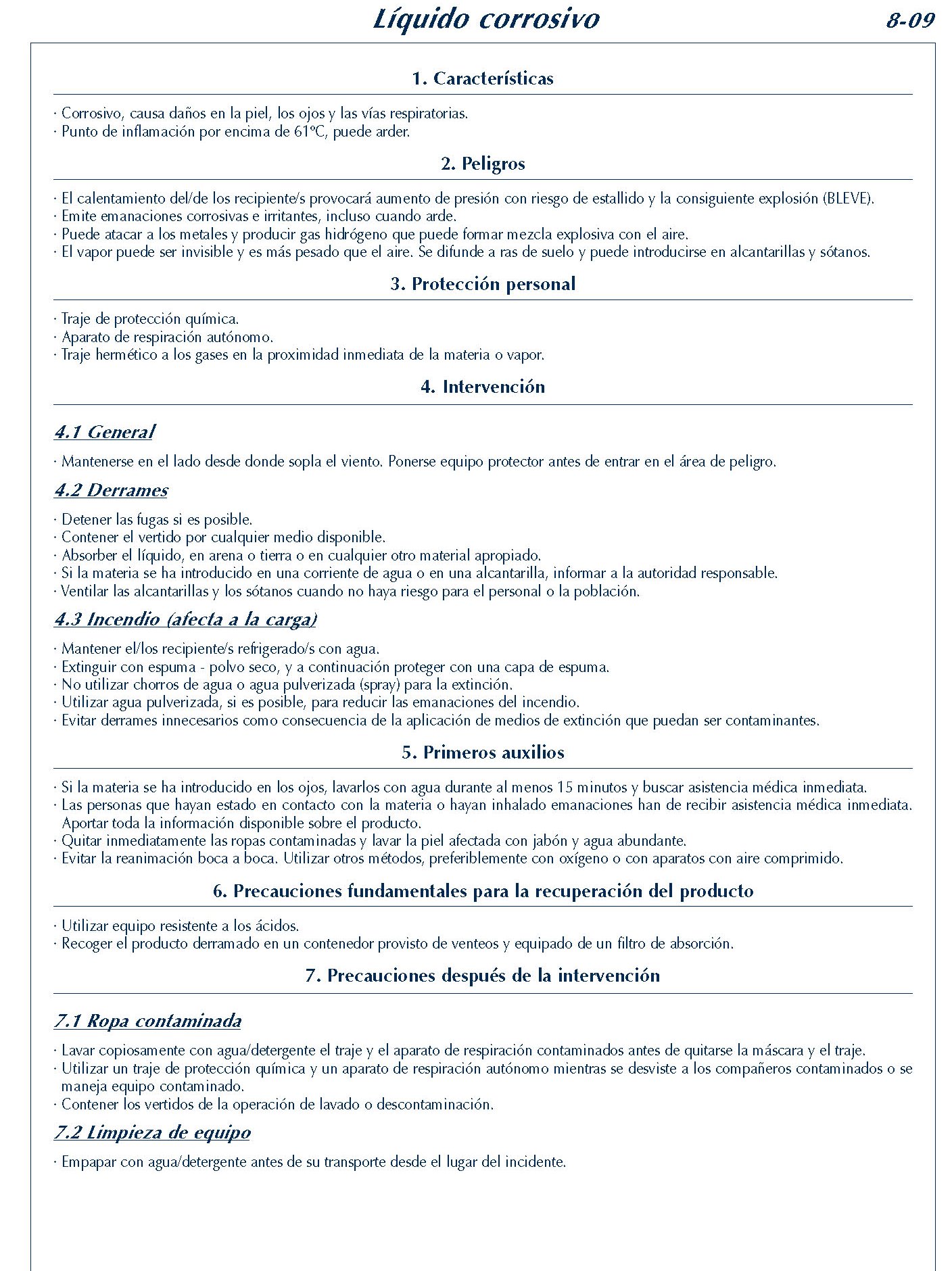 308 FICHA 8-09 LIQUIDO CORROSIVO FICHAS EMERGENCIA